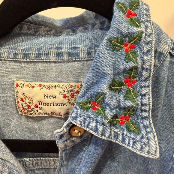 VTG 90s Christmas Noah’s Ark Embroidered Denim Button Up - Picture 4 of 6